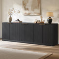Evermagin 94.5" Fluted Black Buffet Cabinet with Storage | Mid-century modern wood sideboard, large credenza with 6 doors for kitchen or living room, 94.5"W x 31.5"H x 15.7"D