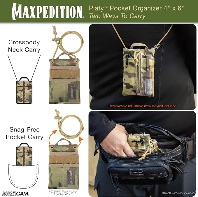 MAXPEDITION Platy Pocket Organizer, Durable EDC Tool Pouch for Men, Neck Wallet with Paracord Lanyard, Holds Flashlight, Multitool, Pen, Notebook