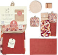 Stitch & Stone Foodie Set - Perfect for Managing Hot Plates for Dining, Cotton Kitchen Towel, Pot Holder & Towel Combo, Magnetic Trivet, Looped Hanging Towel, Mobile Phone Stand - Red