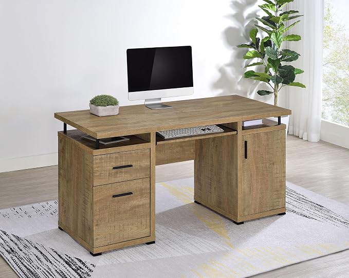 Coaster Home Furnishings - Tracy - Wood - 2-Drawer Computer Desk with Rectangular Design, Keyboard Tray, and Raised Top - Home Office - Mango - 800788
