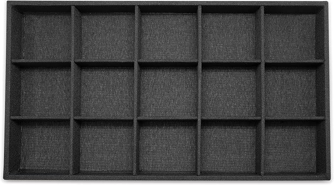 The Display Guys - Stackable Jewelry Tray and Organizer - for Drawers, Dressers, Store Display (15 Compartments, Black Burlap)