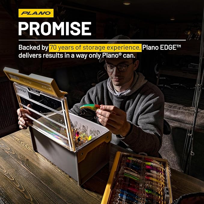 Plano EDGE Premium Spinnerbait Tackle Utility Box, Clear and Yellow, Rust-Resistant Storage, Waterproof Tackle Tray Organizer for Buzz Baits, Swimbaits, and Crankbaits