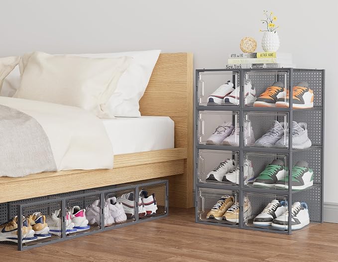 HOMIDEC Shoe Storage, 12 Pack Shoe Organizer for Closet, Shoe Boxes Clear Plastic Stackable Shoe Containers with Lids for Size 13