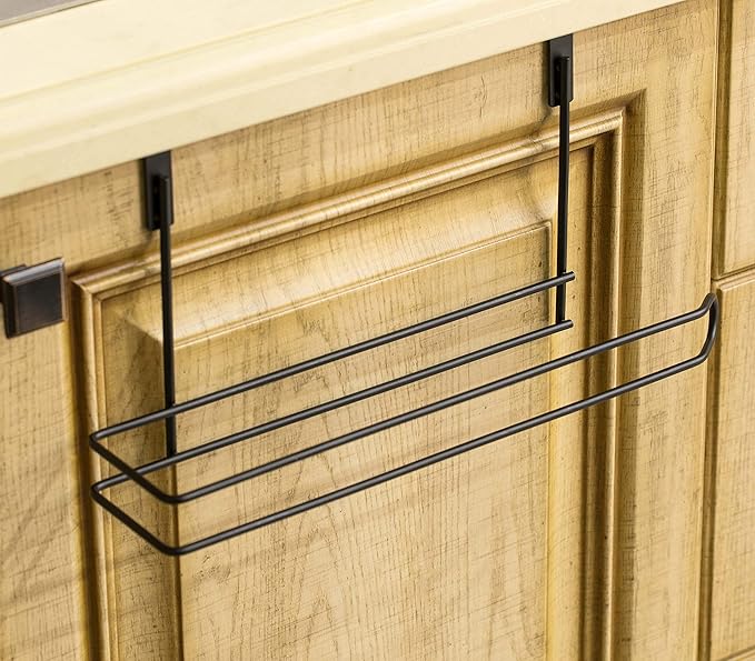 Basicwise Hanging Paper Towel Holder Over-The-Cabinet Door Organizer Rack Space-Saving Kitchen and Under-Sink Storage Solution for Standard Rolls with Easy Access for Home Office and Everyday Use