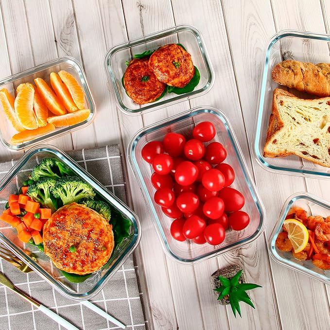 UMEIED 10 PACK Glass Food Storage Containers with Leak Proof Lids, Glass Airtight Meal Prep Containers Set for Lunch, On the Go, Leftover, Kitchen Pantry Organizers and Storage (Green)