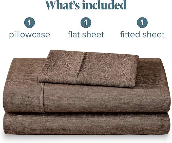 Bare Home Twin Sheet Set - 1800 Ultra-Soft Microfiber Double Brushed - Deep Pockets - Easy Fit - Extra Soft - 3 Piece Set - Bed Sheets (Twin, Heathered Taupe)