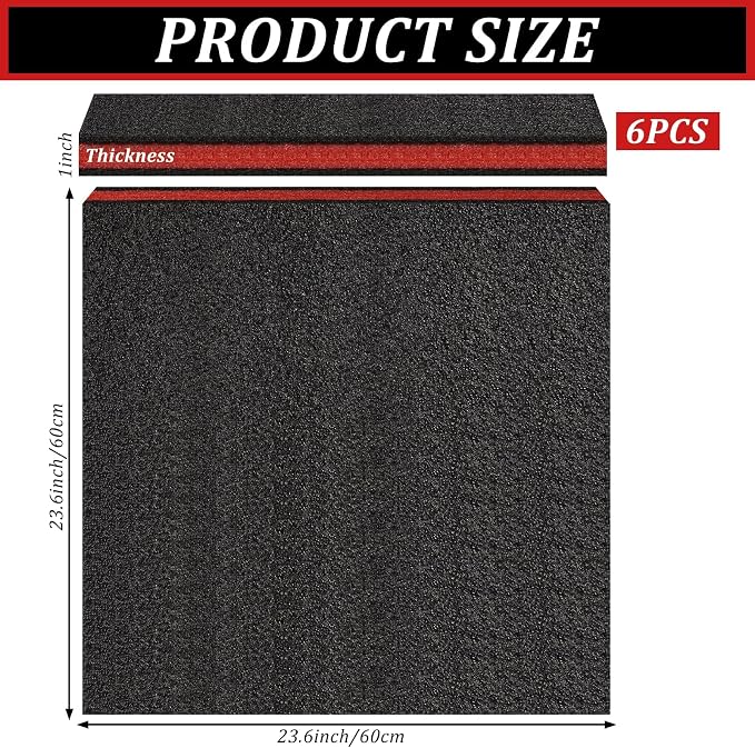 6 Pcs Tool Box Foam Inserts for Cases 24 x 24 x 1 Inch Tool Box Liner Polyethylene Foams Sheets Toolbox Kaizen Organizer and Storage Tool Shadow