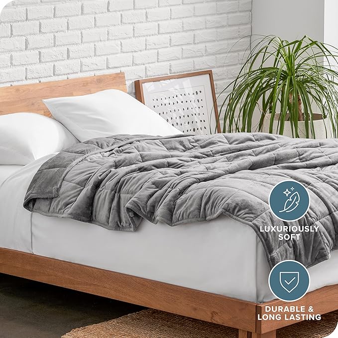 Bare Home Weighted Blanket Twin or Full Size 7lb (40" x 60") for Adults - Minky Fleece - Premium Heavy Blanket Nontoxic Glass Beads (Light Grey, 40"x60")
