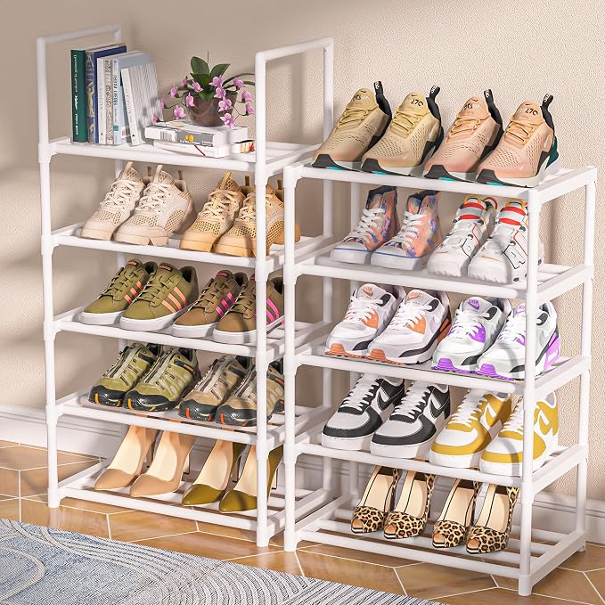 OYREL Sturdy Metal Shoe Rack Organizer, Narrow Shelf Stand for Closets