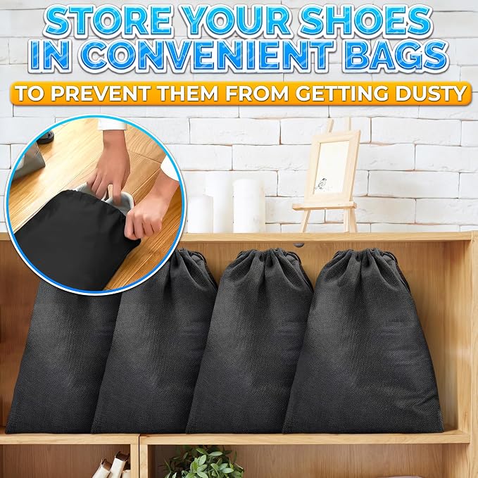 Shoe Bags for Travel, 10 Pack, 11.8"x15.75", Drawstring, Solid (Black) | Travel Shoe Backpack Set; Waterproof, Lightweight Fabric; for Luggage, Clothes, Gym, and Closet Organizing