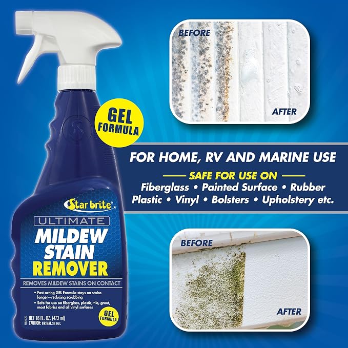 STAR BRITE Ultimate Mildew Stain Remover - Fast Acting Gel Spray Formula Stays On Stains Longer To Reduce Scrubbing 16 OZ (098616)