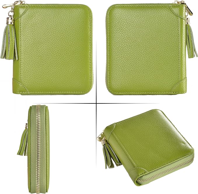 Easyoulife Womens Credit Card Holder Wallet Zip Leather Card Case RFID Blocking (Green)