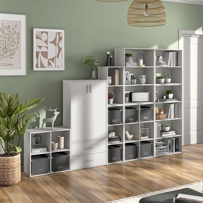 Homes: Inside + Out Apexa 6-Cube Storage Organizer Shelves, Stackable Wood Bookcase Fits Cubby Bins for Organization, Dorm Teen Room Decor & Home Office, White