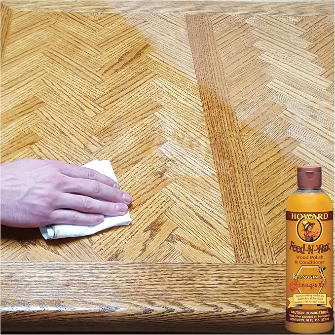 Howard Products Beeswax Wood Polish & Conditioner, Feed-N-Wax for Wood Furniture Polish, 128 Fl oz, Orange