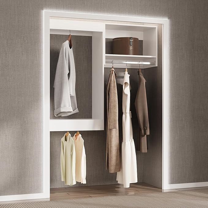 Modular Closet System, 40" Wide Closet Organizer System with Hanging, Wood Tower Closet Storage for Walk In Closets, Wall Mounted Wardrobe Organizer Kit System, Bedroom, White