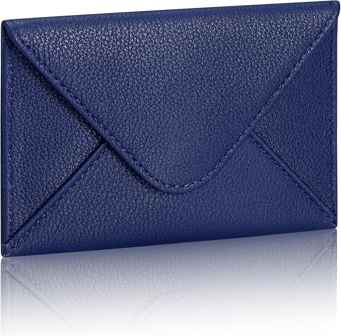 HISCOW Envelope Business Card Case with Magnet Closure - Italian Calfskin (Blue)