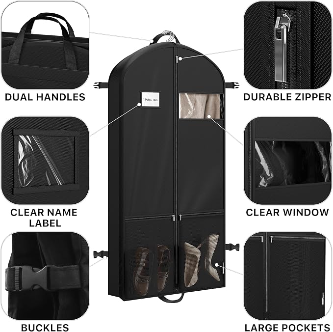 Simple Houseware 54'' Travel Garment Bag with Pockets for Suits, Dresses, Coats, Tuxedos, Heavy Duty 300D Polyester