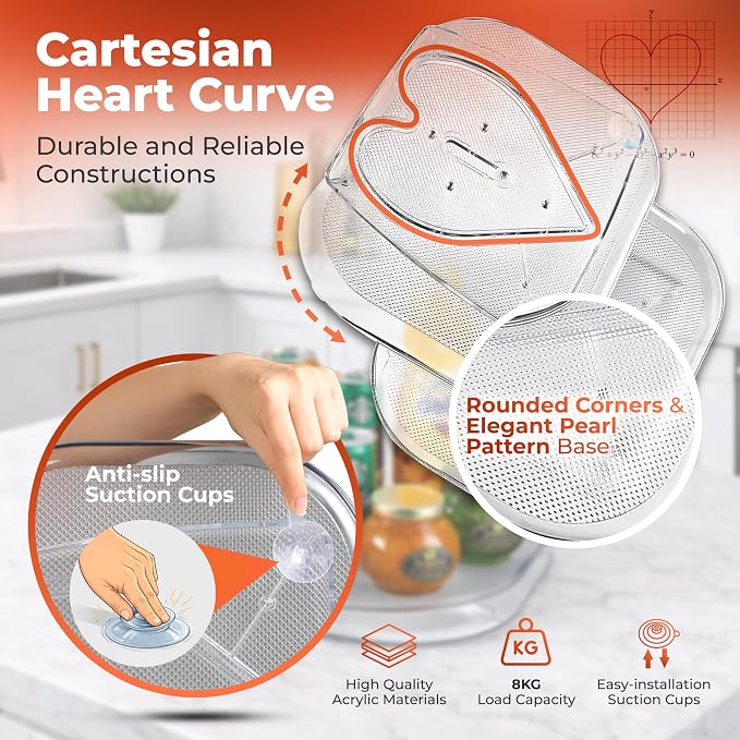 Oizeir Refrigerator Lazy Susan Turntable – Clear Rectangular Fridge Organizer with Suction Cups, 360° Rotating Tray for Side-by-Side Refrigerators, Cabinet & Pantry Organization
