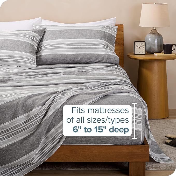 Bare Home King Sheet Set - Luxury 1800 Ultra-Soft Microfiber Double Brushed - Deep Pockets - Easy Fit - 4 Piece Set - Bedding Sheets & Pillowcases (King, Heathered Charcoal - Stripe)