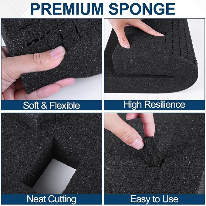 MYFAMIREA 8 Pcs Pick and Pluck Foam Sheets 2 Size Polyurethane Apart Foam Inserts Pads with Bottom Use for Camera, Interlocking Case, Tool Box, Storage Drawer(4P 16" x 12" x 0.8", 4P 16" x 12" x 0.4")