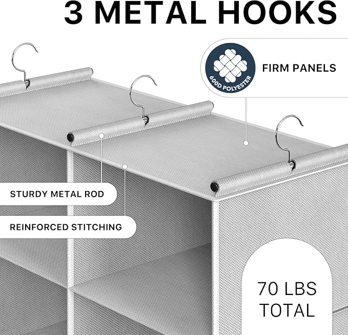 Simple Houseware 6 Shelf Double-Wide Hanging Closet Organizer, 12 Large Shelves Total, Gray