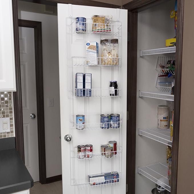 Lavish Home Over the Door Organizer - 6-Tier Adjustable Pantry Shelves and Rack for Kitchen Organization - Organization and Storage (White) (Pack of 2)