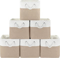 Patvingot 11 Inch Cube Storage Bins, 6 Pack Fabric Storage Cubes with Rope Handles, Organizer Baskets for Closet Shelves, Clothes and Home Organization(White/Khaki)