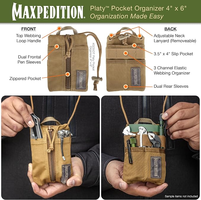 MAXPEDITION Platy Pocket Organizer, Durable EDC Tool Pouch for Men, Neck Wallet with Paracord Lanyard, Holds Flashlight, Multitool, Pen, Notebook