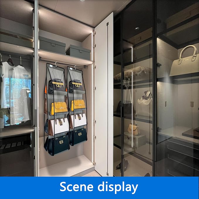 Purse Organizer for Closet 2 Pack, Over the Door Purse Storage with Heavy Duty Metal Hooks, Wall Mounted Handbag Storage Holds up to 16 Bags - Bag Rack for Closet, Door