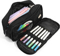SUNEE Pencil Case, Large Capacity Pencil Pouch, Extra Big Pencil Bag with 6 Compartments, Durable Canvas Pencil Box for Office Stationery Organizer, Back to School Supplies for Teen Boys Girls, Black