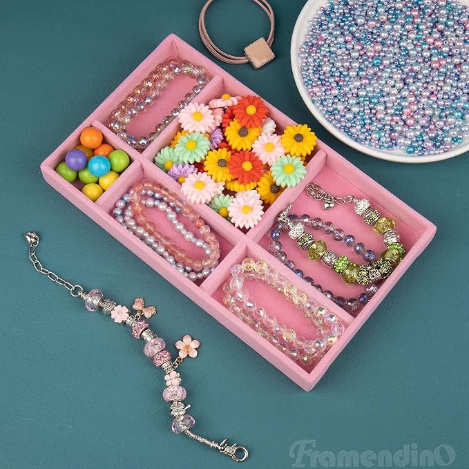Framendino, 4 Pack Velvet Jewelry Organizer for Drawers Inserts Pink Stackable Earrings Bracelets Necklace Trays