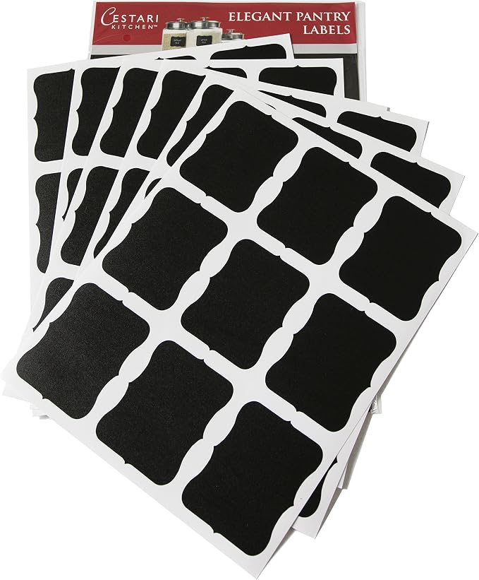 Cestari Large Chalkboard Labels – 54-Pack Black Reusable Jar Labels for Containers, Fancy Rectangle Chalk Stickers for Organizing Kitchen, Pantry, Storage Bins, Jars & More