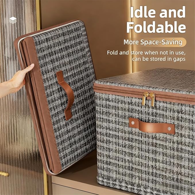 4 Pack 26.4 Quart Fabric Storage Bins with Lid, 15.7x11.8x8.3 in Stackable Closet Organizer Baskets, Foldable Polyester Cube Storage with Handles, Decorative Organizer Boxes for Shelves, Grey