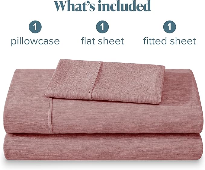 Bare Home Twin Sheet Set - 1800 Ultra-Soft Microfiber Double Brushed - Deep Pockets - Easy Fit - Extra Soft - 3 Piece Set - Bedding Sheets & Pillowcases (Twin, Heathered Rosewood)