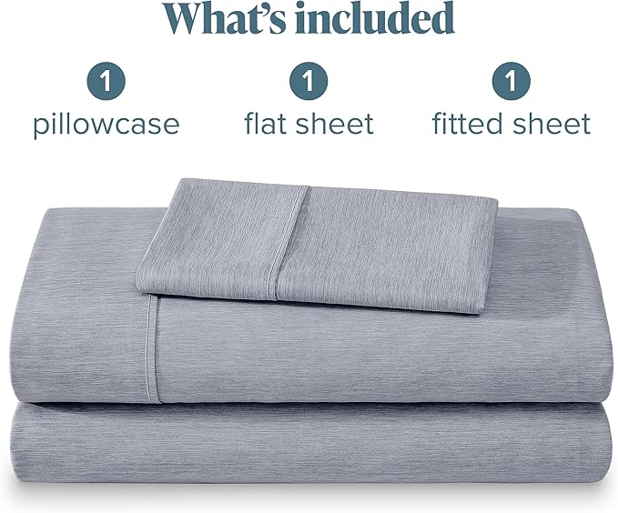 Bare Home Twin XL Sheet Set - College Dorm Size - 1800 Ultra-Soft Microfiber - Deep Pockets - Easy Fit - Extra Soft - 3 Piece Set - Bed Sheets (Twin XL, Heathered Blueberry)