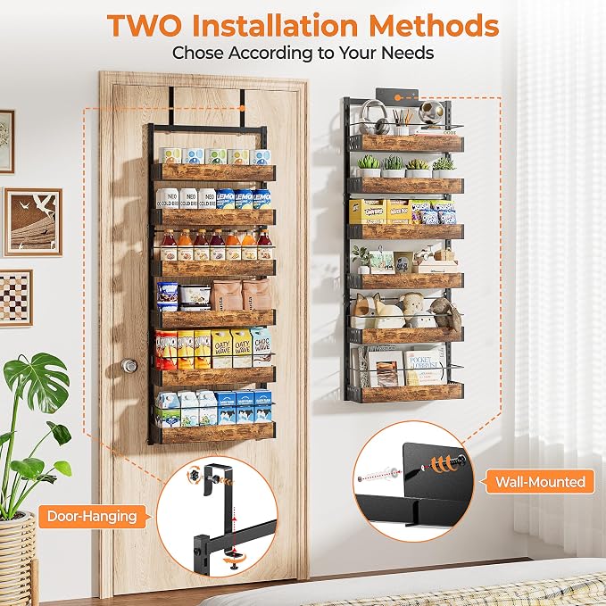 6-Tier Black Over the Door Pantry Organizer w/ Adj.Basket for Kitchen Home