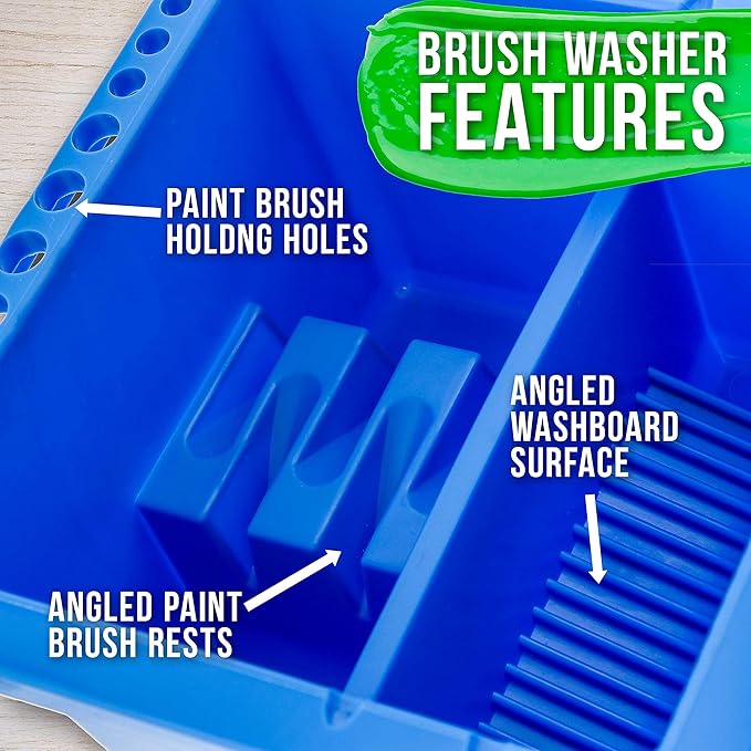 U.S. Art Supply 12-Hole Multi-Function Plastic Paint Brush Cleaner & Paint Brush Holder with Palette Lid, Washer for Acrylic, Watercolor, Oil Paints, Cleans Artist Brushes