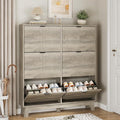 Xixini Shoe Cabinet with 6 Flip Drawers, 54" Tall Narrow Fluted Shoe Storage Organizer for Entryway, Hidden Slim Wooden Shoe Rack Cabinet for Front Door Entrance, Hallway, Living Room, Light Grey