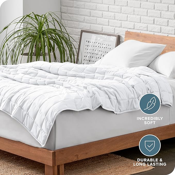 Bare Home Weighted Blanket Full or Queen Size 12lb (48" x 72") for Adults - All-Natural 100% Cotton - Premium Heavy Blanket Nontoxic Glass Beads (White, 48"x72")