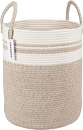 XUANGUO Cotton Rope Laundry Basket Hamper for Clothes Woven Storage Basket for Living Room Bedroom Boho Tall Rope Baskets for Blanket Toys Pillow Towels Baby Nursery Hamper Bin Large brown and white