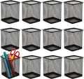 Nicunom 12 Pack Mesh Pen Holder for Desk, Wire Mesh Pencil Cup Holder Metal Pencil Holder Organizer for Office Home School Supplies, Black ﻿
