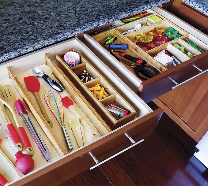 Lipper International Bamboo Drawer Organizer with 3 Removable Dividers, Brown (Pack of 6)
