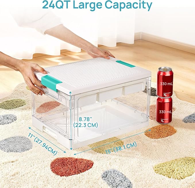 Vtopmart 24 QT Plastic Storage Box with Building Baseplate Lid and Removable Tray,Craft Organizer and Storage for Art Supplies, Beads and Sewing,1 Pack
