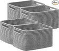 4 Pack Storage Baskets for Organizing, Woven Baskets for Shelves, Grey | 13"L x 9"W x 7.5"H, Woven Basket, Cotton Rope Basket, Toy Storage, Cube Shelf, Gift Baskets Empty, Home Decor