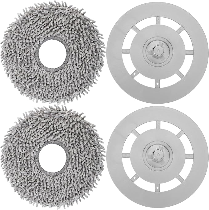 4PCS Microfiber Mop Cloth & Mop Tray – Fit for Roborock Q Revo Qrevo Robot Vacuum Cleaner, Washable Pad Replacement, Cloths Holder Mount Spare Parts, Wiping Plates, Floor Cleaning Accessories