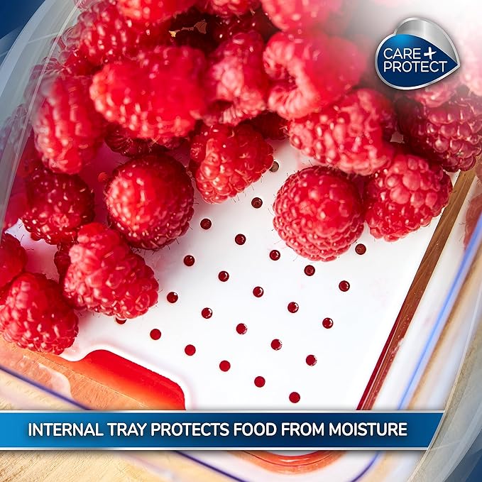 CARE + PROTECT Smart Food Container, Perfectly Stackable, Fridge Organiser, Protect Food From Moisture, Keep Food Fresh Longer 2.15L