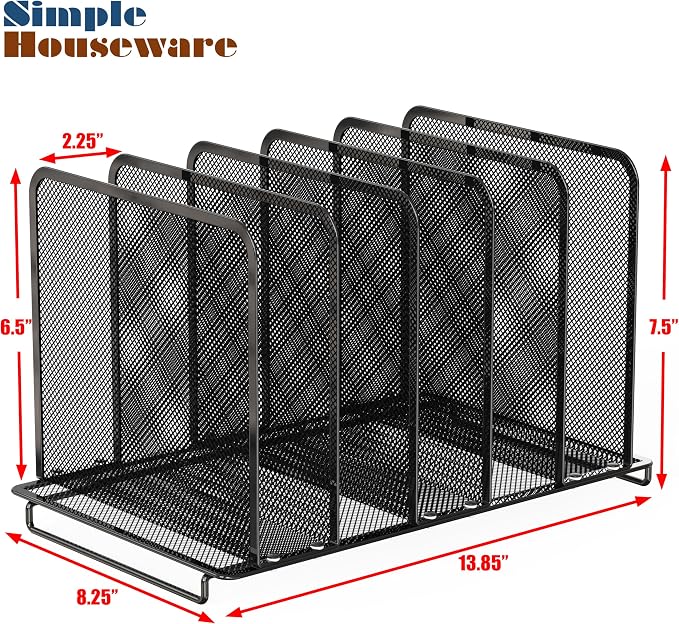 Simple Houseware 5 Section Upright File Sorter Organizer, Black - 2 Pack