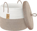 18" X18“ X 14" Large Storage Basket with Lid, Blanket Basket Living Room, Woven Cotton Rope Storage Box, Lidded Kids Dog Toy Bin, Wicker Laundry Basket, Blankets Pillows Organizer Holder