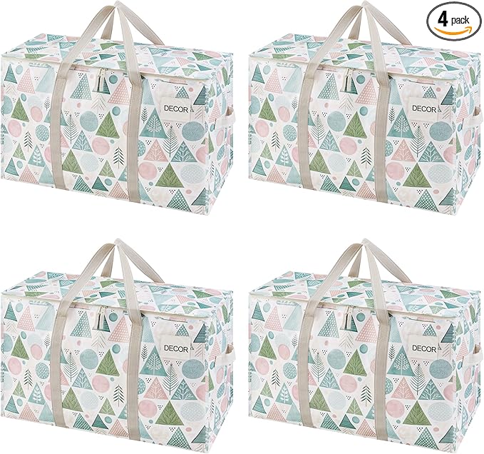 VENO 4 Pack Heavy Duty Moving Bags, Extra Large Storage Bags with Reinforced Handles & Strong Zippers, Foldable & Reusable Moving Box Alternative for Clothes & Dorm Storage