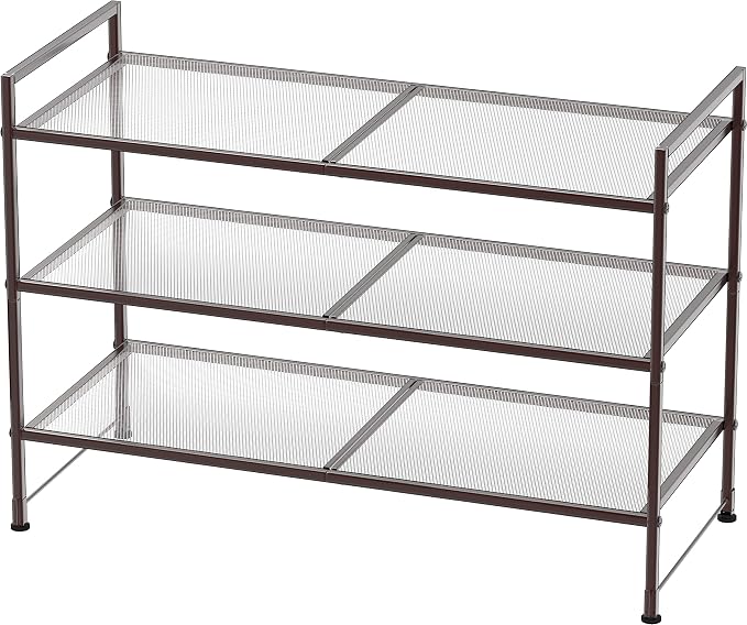 Simple Houseware 3-Tier Stackable Mesh Shoe Rack, Bronze